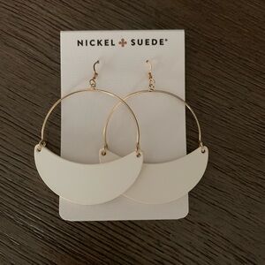 Nickel and Suede White Hoop Earrings